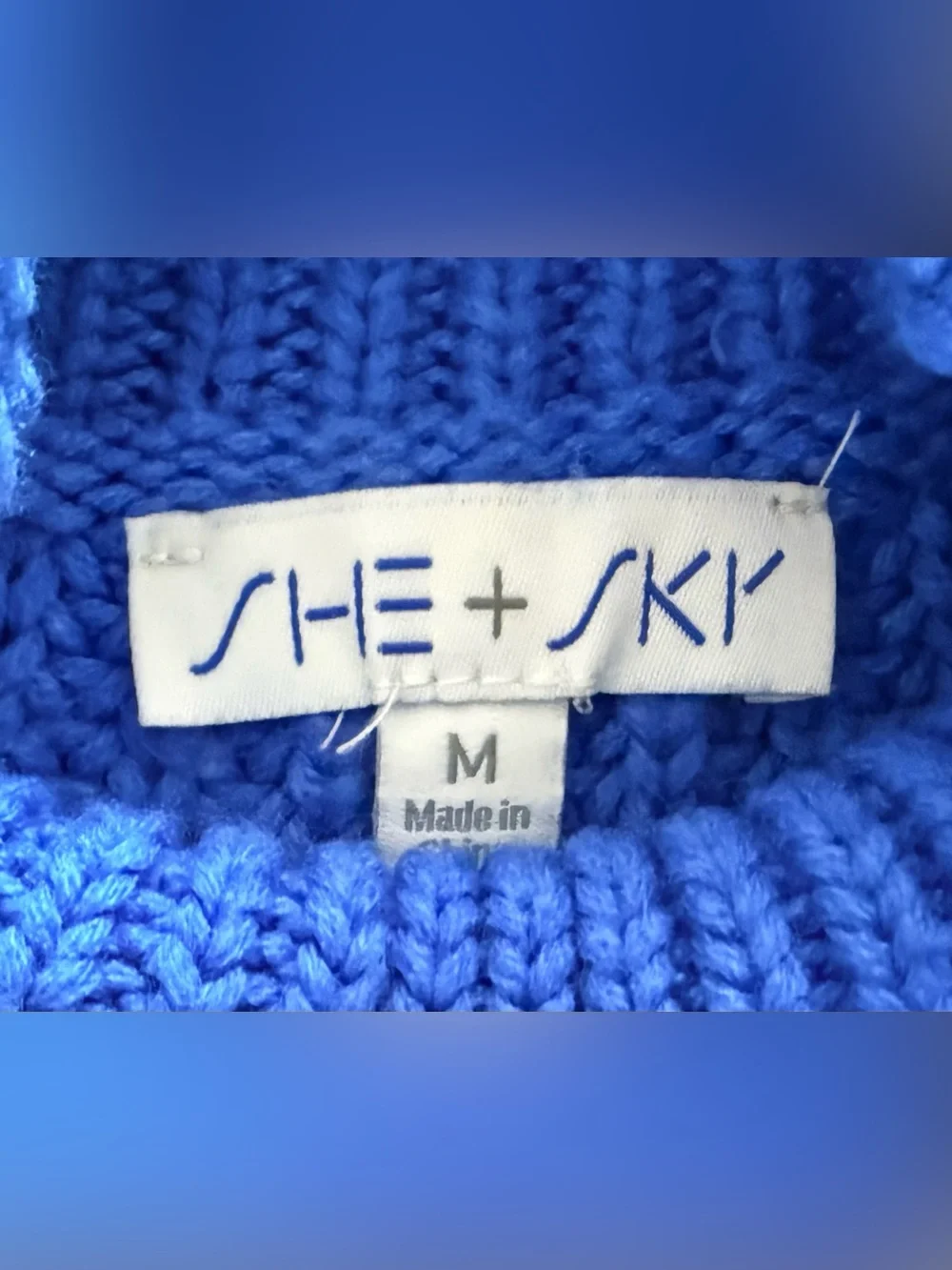 She + Sky Bright Royal Blue Cable-Knit Turtleneck Sweater Vest